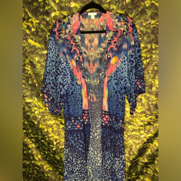 Vibrant Blue and Pink Animal Print Kimono - Picture 7 of 16